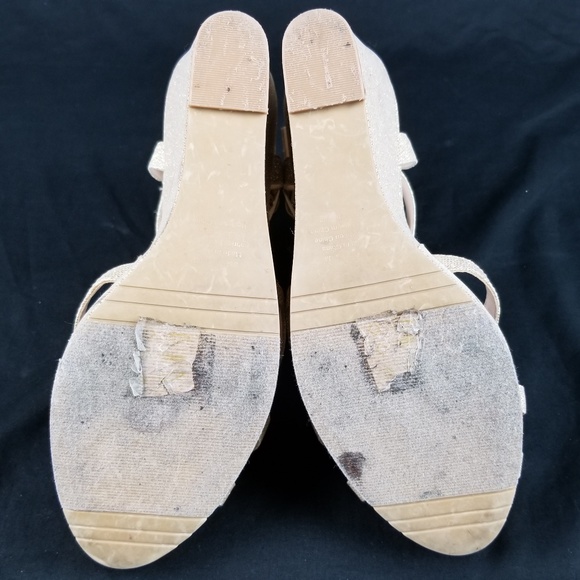 High Heel Wedge Strappy Gold Glitter 11 M EG38 - Picture 6 of 8